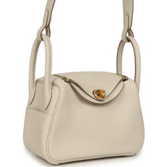 Hermes Mini Lindy II Craie Clemence Gold Hardware