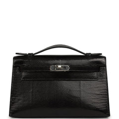 Hermes Kelly Pochette Black Varanus Niloticus Lizard Palladium Hardware