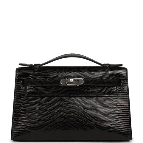 Hermes Kelly Pochette Black Varanus Niloticus Lizard Palladium Hardware