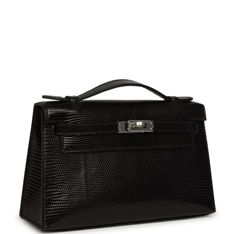 Hermes Kelly Pochette Black Varanus Niloticus Lizard Palladium Hardware