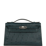 Hermes Kelly Pochette Vert Cypress Ostrich Palladium Hardware - Thumbnail View 1