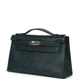 Hermes Kelly Pochette Vert Cypress Ostrich Palladium Hardware - Thumbnail View 5