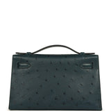 Hermes Kelly Pochette Vert Cypress Ostrich Palladium Hardware - Thumbnail View 4