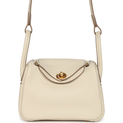 Hermes Mini Lindy II Craie Clemence Gold Hardware