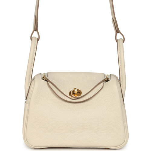 Hermes Mini Lindy II Craie Clemence Gold Hardware