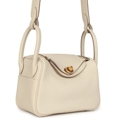 Hermes Mini Lindy II Craie Clemence Gold Hardware