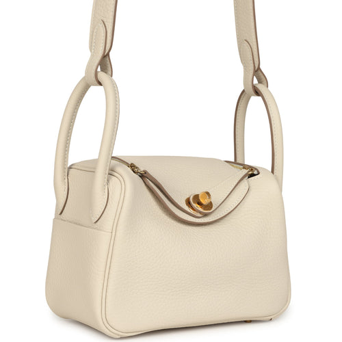 Hermes Mini Lindy II Craie Clemence Gold Hardware