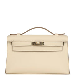 Hermes Kelly Pochette Craie Swift Permabrass Hardware