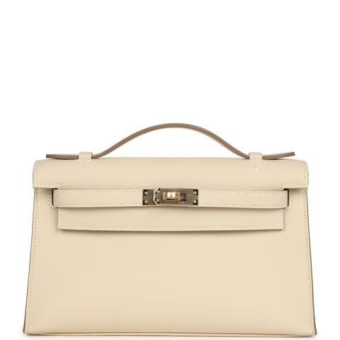Hermes Kelly Pochette Craie Swift Permabrass Hardware