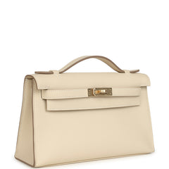 Hermes Kelly Pochette Craie Swift Permabrass Hardware
