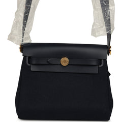 Hermes Herbag Zip 20 Mini Bleu Indigo Toile Militaire Canvas and Vache Hunter Gold Hardware