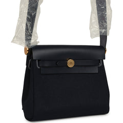 Hermes Herbag Zip 20 Mini Bleu Indigo Toile Militaire Canvas and Vache Hunter Gold Hardware