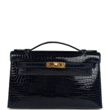 Hermes Kelly Pochette Bleu Saphir Shiny Porosus Crocodile Gold Hardware - Thumbnail View 1