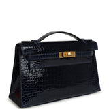 Hermes Kelly Pochette Bleu Saphir Shiny Porosus Crocodile Gold Hardware - Thumbnail View 2