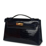 Hermes Kelly Pochette Bleu Saphir Shiny Porosus Crocodile Gold Hardware - Thumbnail View 5
