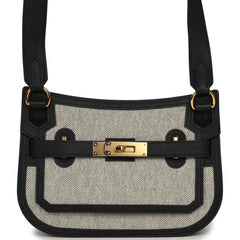 Hermes Jypsiere Mini Black and Ecru Toile H Black Swift Gold Hardware