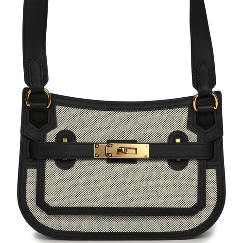 Hermes Jypsiere Mini Black, Ecru Toile H Black Swift Gold Hardware