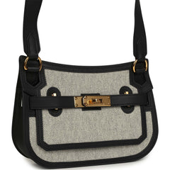 Hermes Jypsiere Mini Black and Ecru Toile H Black Swift Gold Hardware