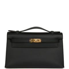 Hermes Kelly Pochette Black Swift Gold Hardware