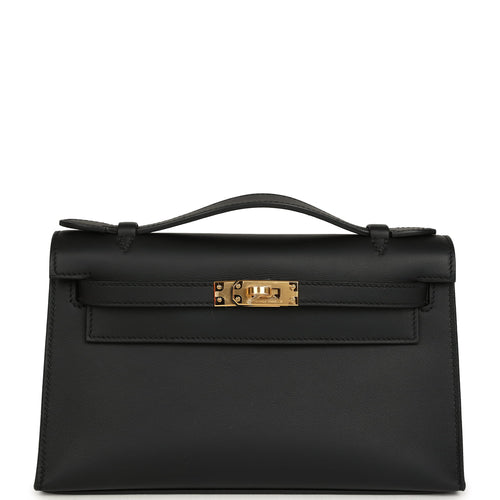 Hermes Kelly Pochette Black Swift Gold Hardware