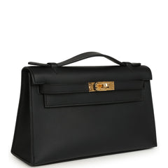 Hermes Kelly Pochette Black Swift Gold Hardware