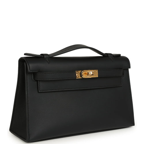 Hermes Kelly Pochette Black Swift Gold Hardware