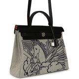 Hermes Herbag Zip Pegase Pop PM 31 Bleu Indigo-Ecru Toile H Canvas, Bleu Indigo Vache Hunter Palladium Hardware - Thumbnail View 2