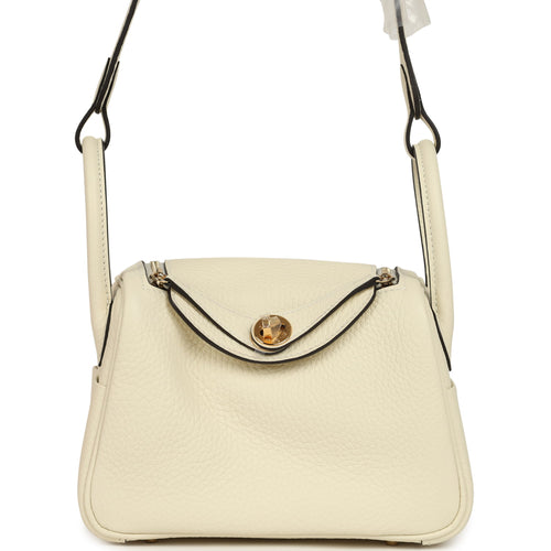 Hermes Mini Lindy II Cream Clemence Gold Hardware