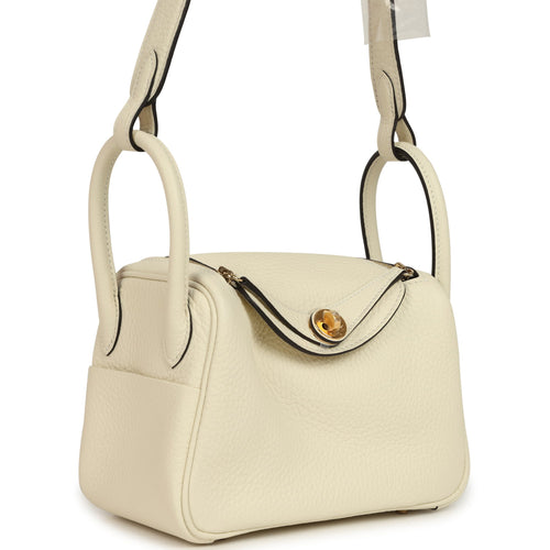 Hermes Mini Lindy II Cream Clemence Gold Hardware