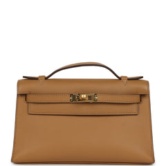Hermes Kelly Pochette Biscuit Swift Gold Hardware