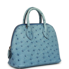 Hermes 1923 Bolide Mini Bleu Royal Ostrich Palladium Hardware