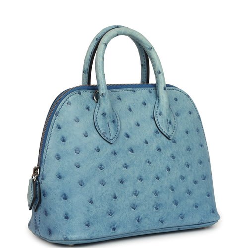 Hermes 1923 Bolide Mini Bleu Royal Ostrich Palladium Hardware