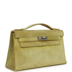 Vintage Hermes Kelly Pochette Vert Anis Doblis Palladium Hardware