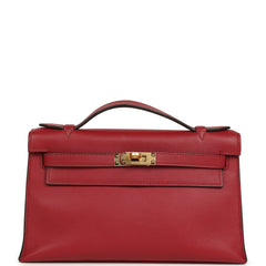 Pre-owned Hermes Kelly Pochette Rubis Swift Gold Hardware
