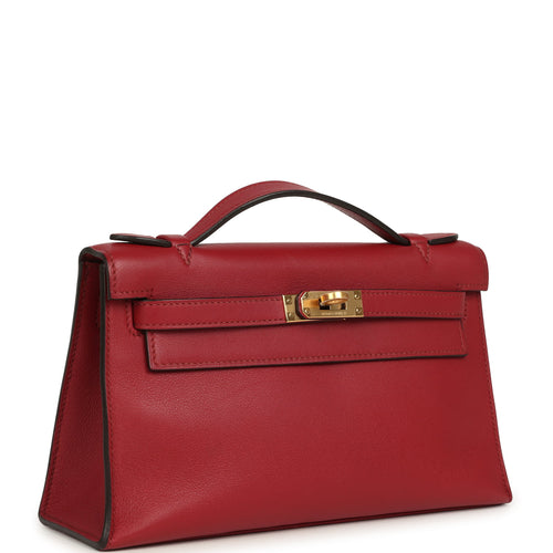 Pre-owned Hermes Kelly Pochette Rubis Swift Gold Hardware