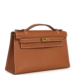 Hermes Kelly Pochette Gold Swift Gold Hardware