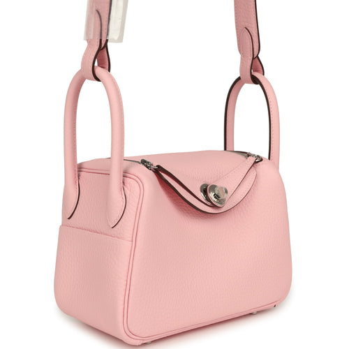 Hermes Mini Lindy II Rose Sakura Verso Clemence Palladium Hardware