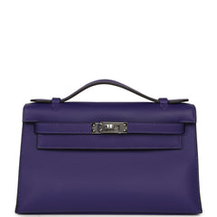 Hermes Kelly Pochette Purple Swift Palladium Hardware