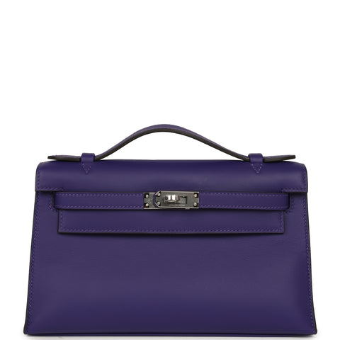 Hermes Kelly Pochette Purple Swift Palladium Hardware