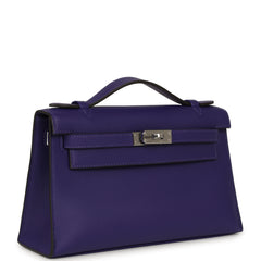 Hermes Kelly Pochette Purple Swift Palladium Hardware