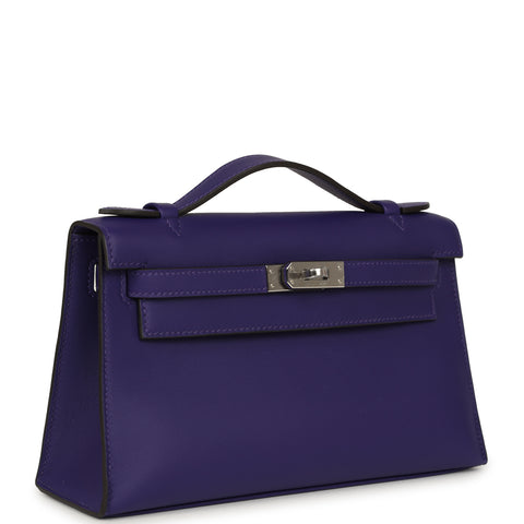 Hermes Kelly Pochette Purple Swift Palladium Hardware