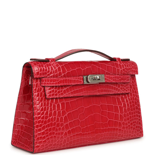 Hermes Kelly Pochette Rose Extreme Shiny Alligator Palladium Hardware