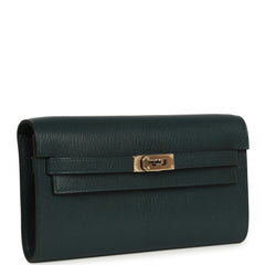 Hermes Kelly Wallet To Go Vert Cypress Chevre Chamkila Electrum Hardware