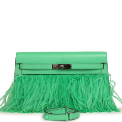Pre-owned Hermes Kelly Elan Foile Vert Comics Chevre and Ostrich Feather Palladium Hardware