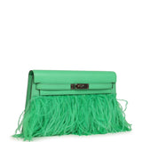 Pre-owned Hermes Kelly Elan Foile Vert Comics Chevre and Ostrich Feather Palladium Hardware - Thumbnail View 2