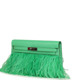 Pre-owned Hermes Kelly Elan Foile Vert Comics Chevre and Ostrich Feather Palladium Hardware - Thumbnail View 5