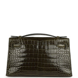 Pre-owned Hermes Kelly Pochette Vert Olive Shiny Alligator Palladium Hardware - Thumbnail View 4
