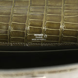 Pre-owned Hermes Kelly Pochette Vert Olive Shiny Alligator Palladium Hardware - Thumbnail View 8
