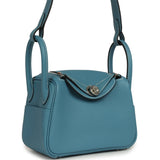 Hermes Mini Lindy II Blue Jean Clemence Palladium Hardware - Thumbnail View 2