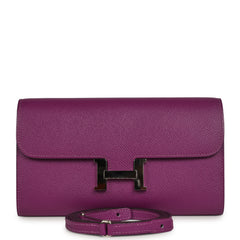 Pre-owned Hermes Constance Wallet To Go Anemone Epsom Palladium Hardware